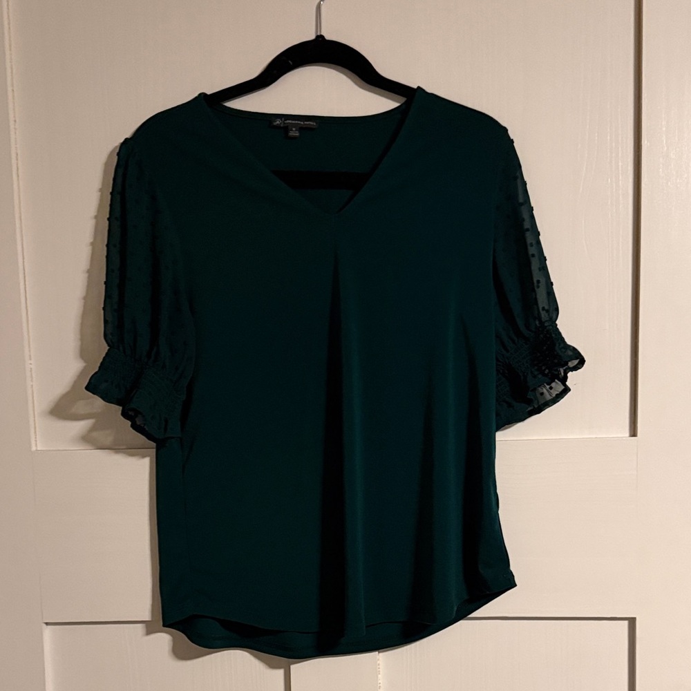 Adrianna Papell Dark Green Blouse with Ruffled Sleeves